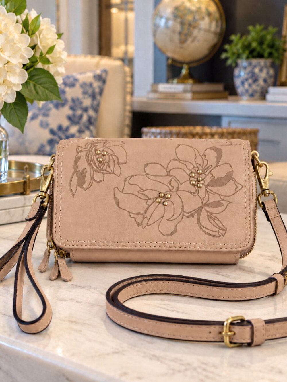NWT Vera Bradley Genuine Leather RFID 3-in-1 Crossbody Wristlet Blush Pink